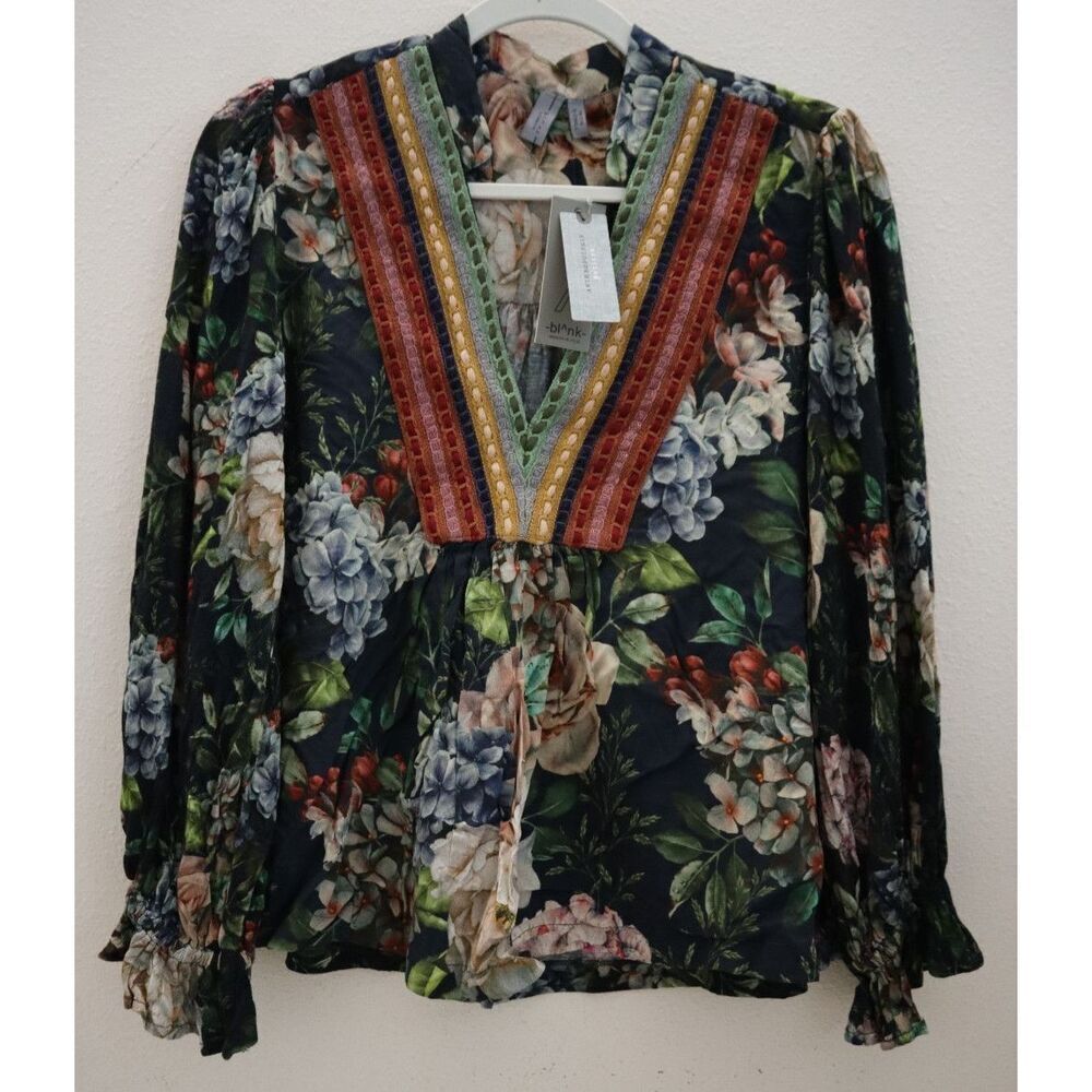 Bl-nk London x Anthropologie Women's Sz XSP Black Motif Stephanie Top